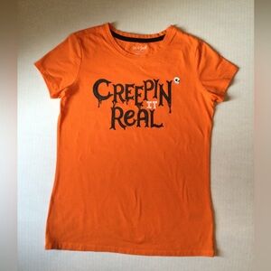 Cat & Jack Girls Size Large (10/12) Orange “Creepin It Real” Tee Shirt